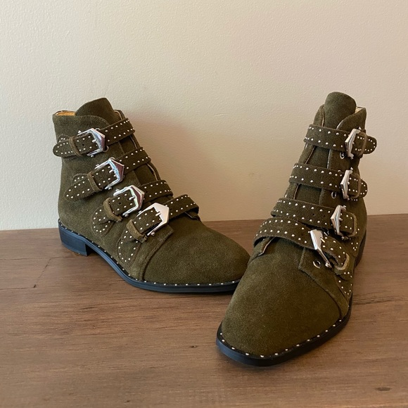 Buckled Green Suede Booties